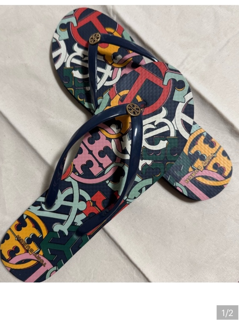 Tory Burch Multicolor Logo Flip Flop Sandals like new